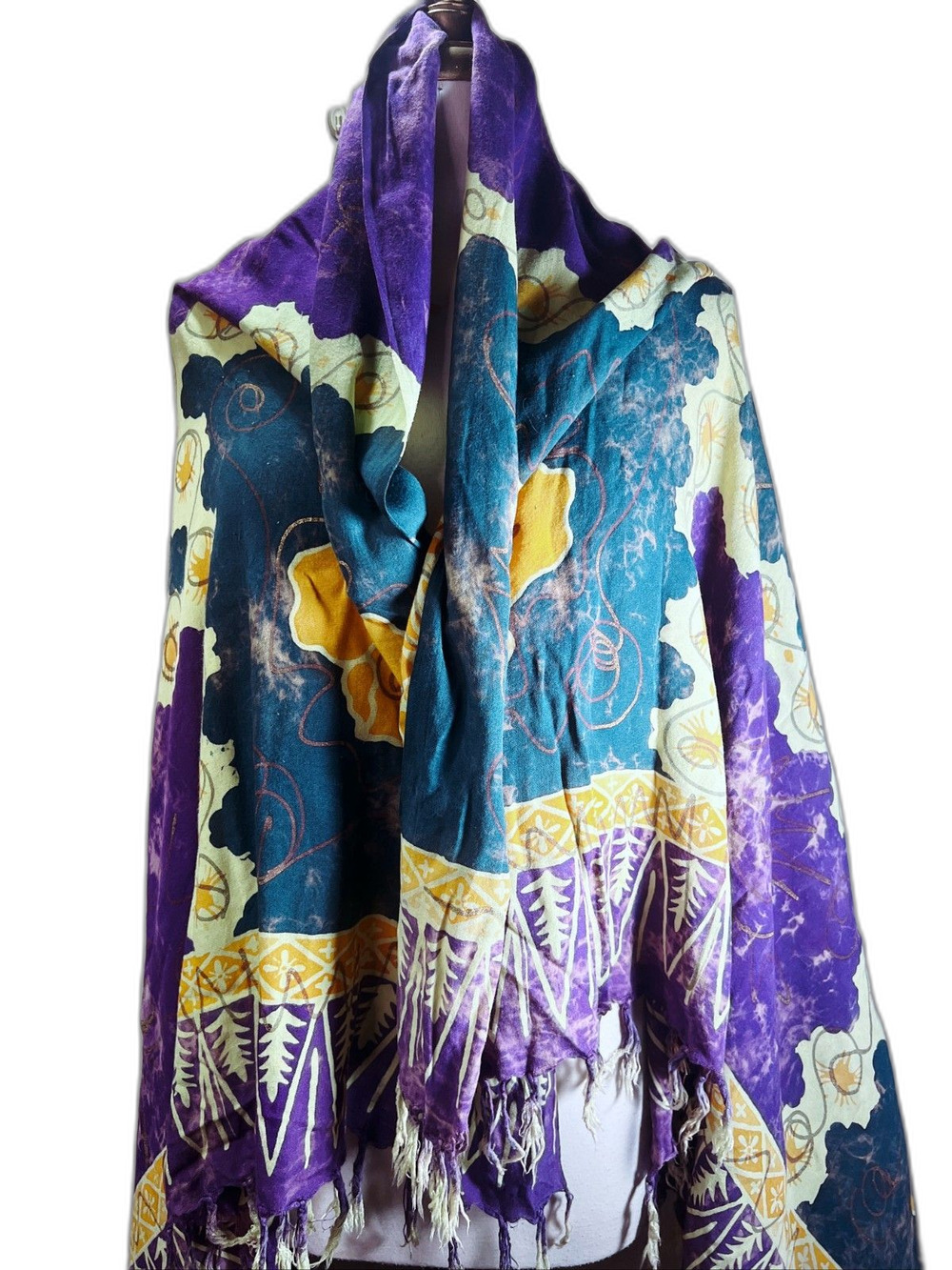 Vintage Patterned Scarf One Size 90's Artisan Made Global Style Wide Scarf